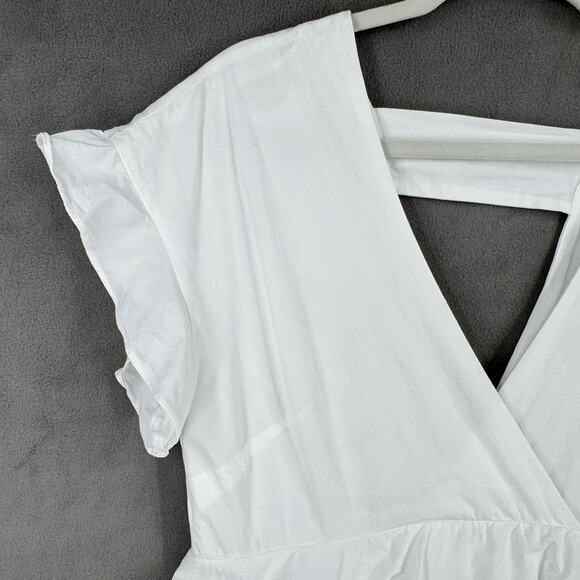 Anthropologie Mini Dress Womens SM White Tiered Flowy Ruffle V Neck Summer Sun - Picture 3 of 11